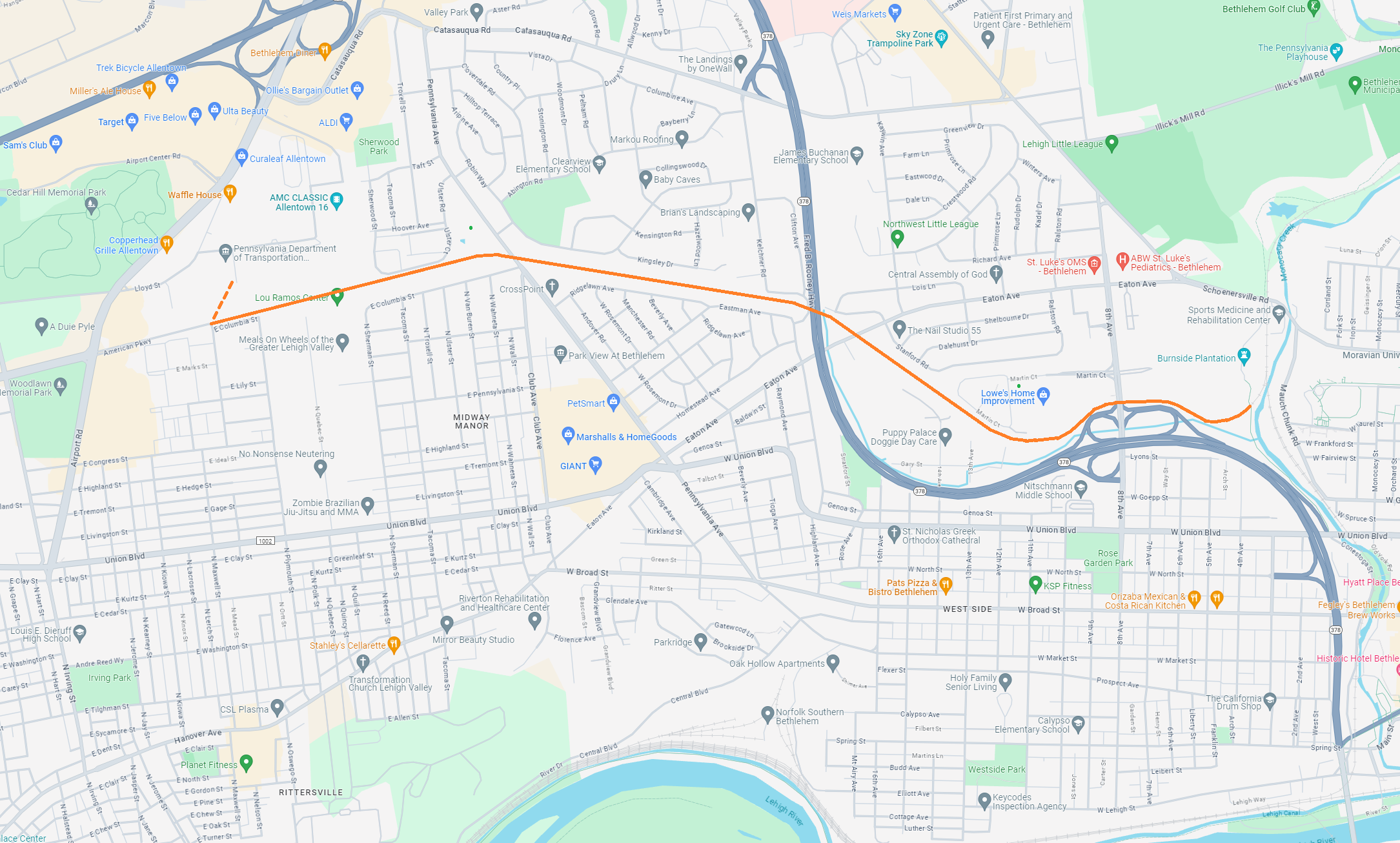 The proposed trail route